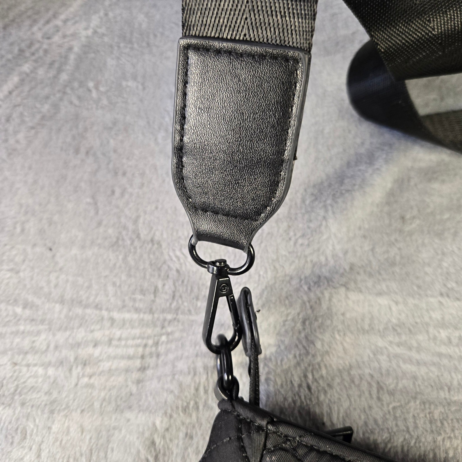 Crossbody Bag Quilted Black Nylon Diamond Stitch Messenger Small