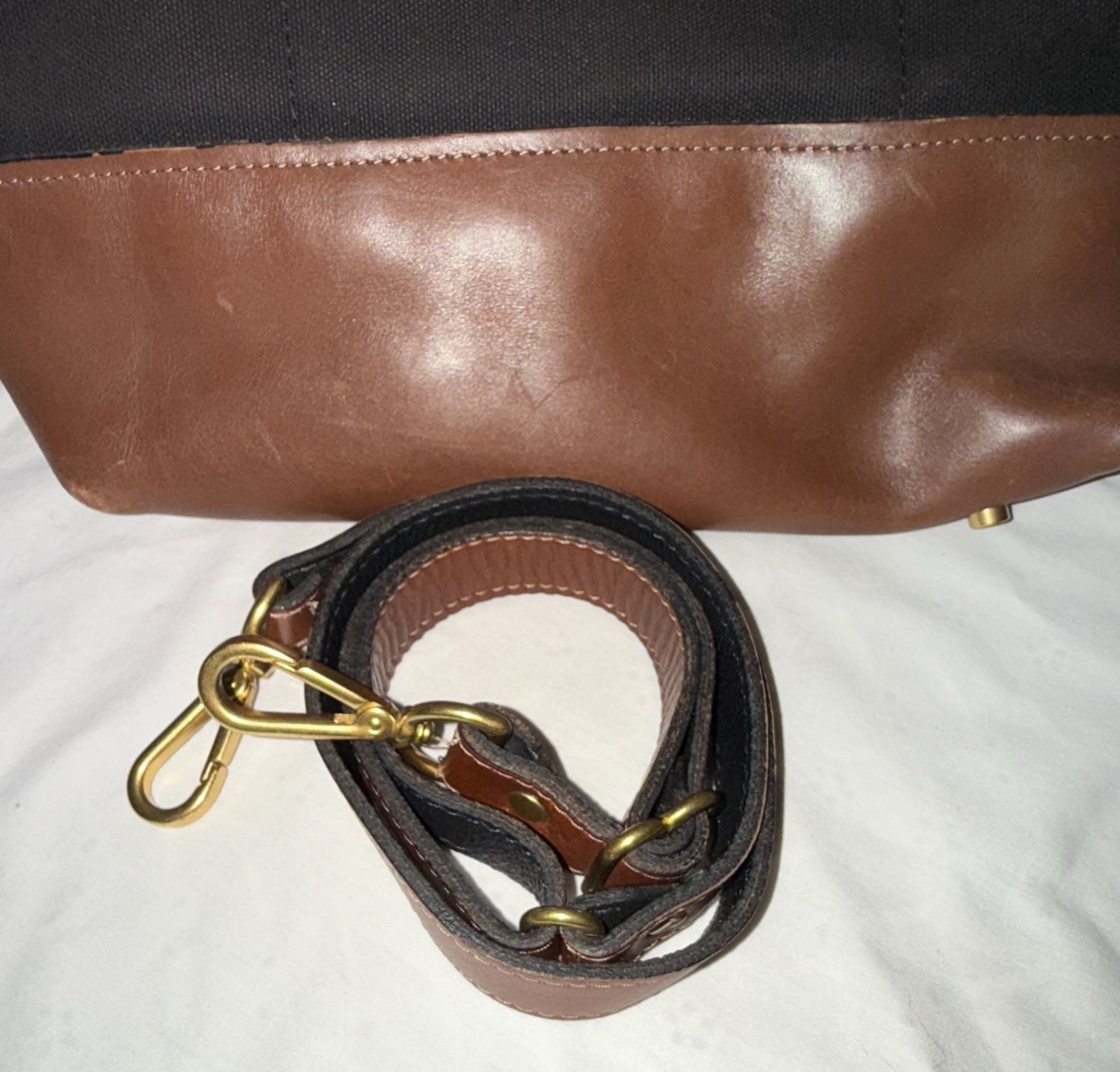R. Riveter Black Canvas Leather HM Tote Bag OTTO Adjustable Crossbody Strap USA