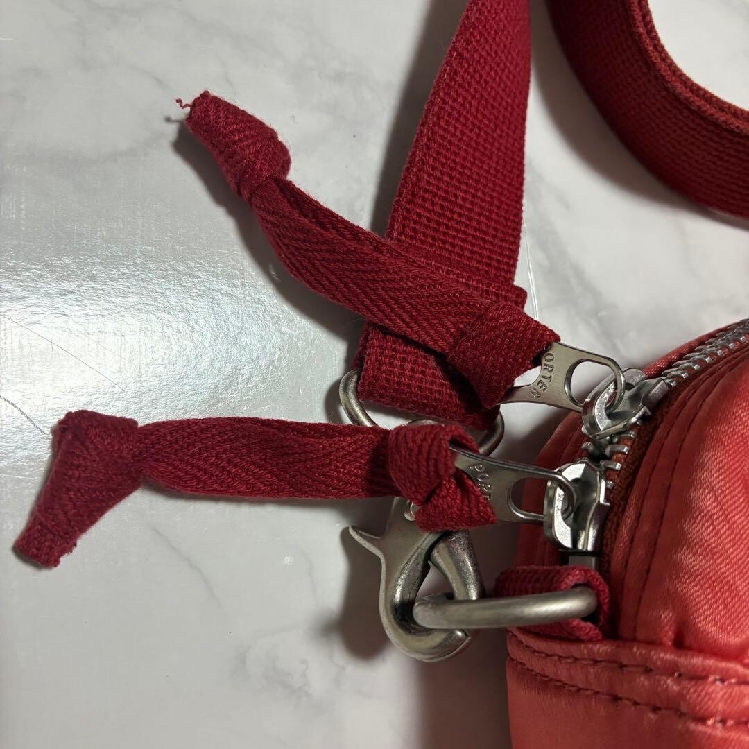 Porter Yoshida FADE Red Shoulder Bag Women Fabric Zip Silver Hardware