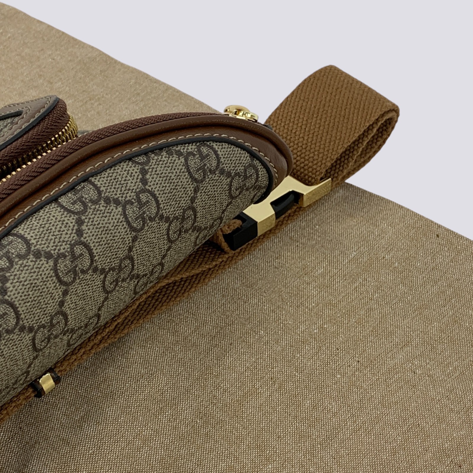 Gucci GG Monogram Interlocking G Canvas Leather Crossbody Belt Bag Beige 682933