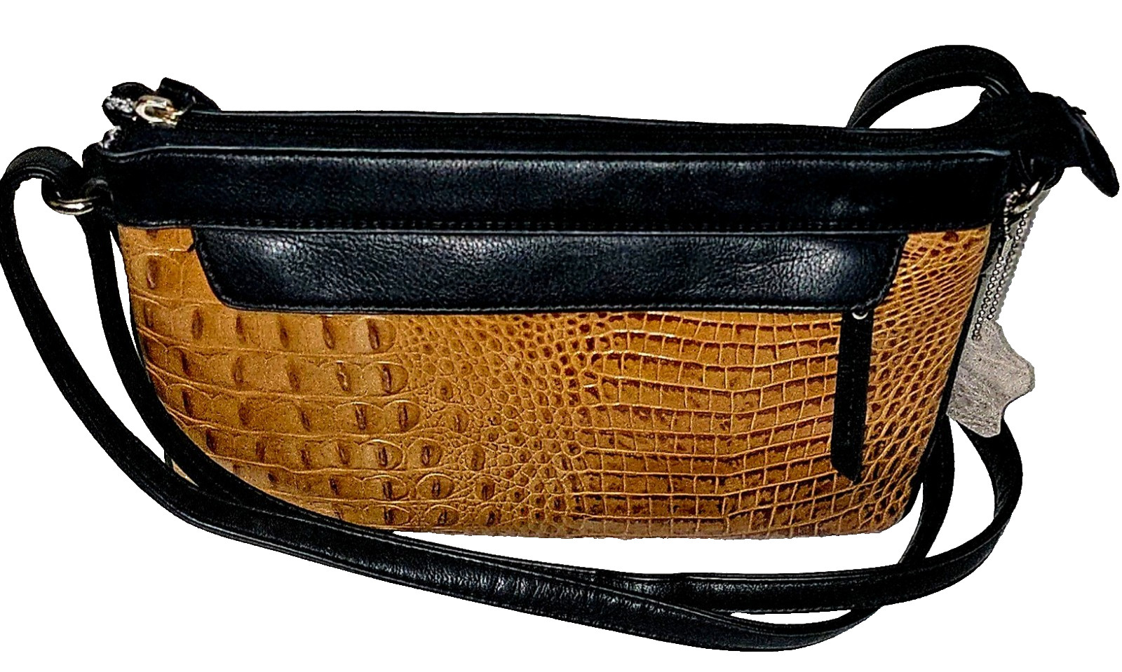 UNBRANDED FAUX EMBOSSED CROC SHOULDERBAG W/ METALIC SILVER LINING EXCELLENT COND