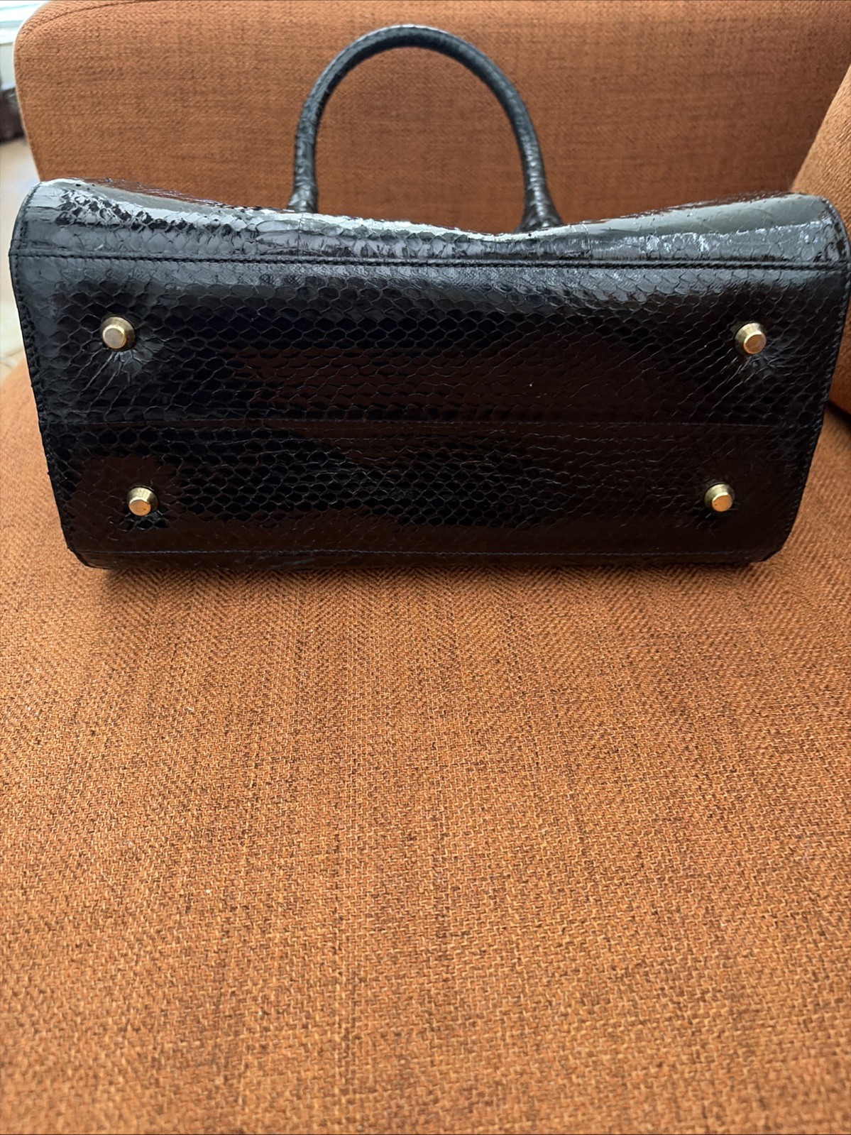 Embossed Faux Leather Python Skin Made In Italy Handbag Structured