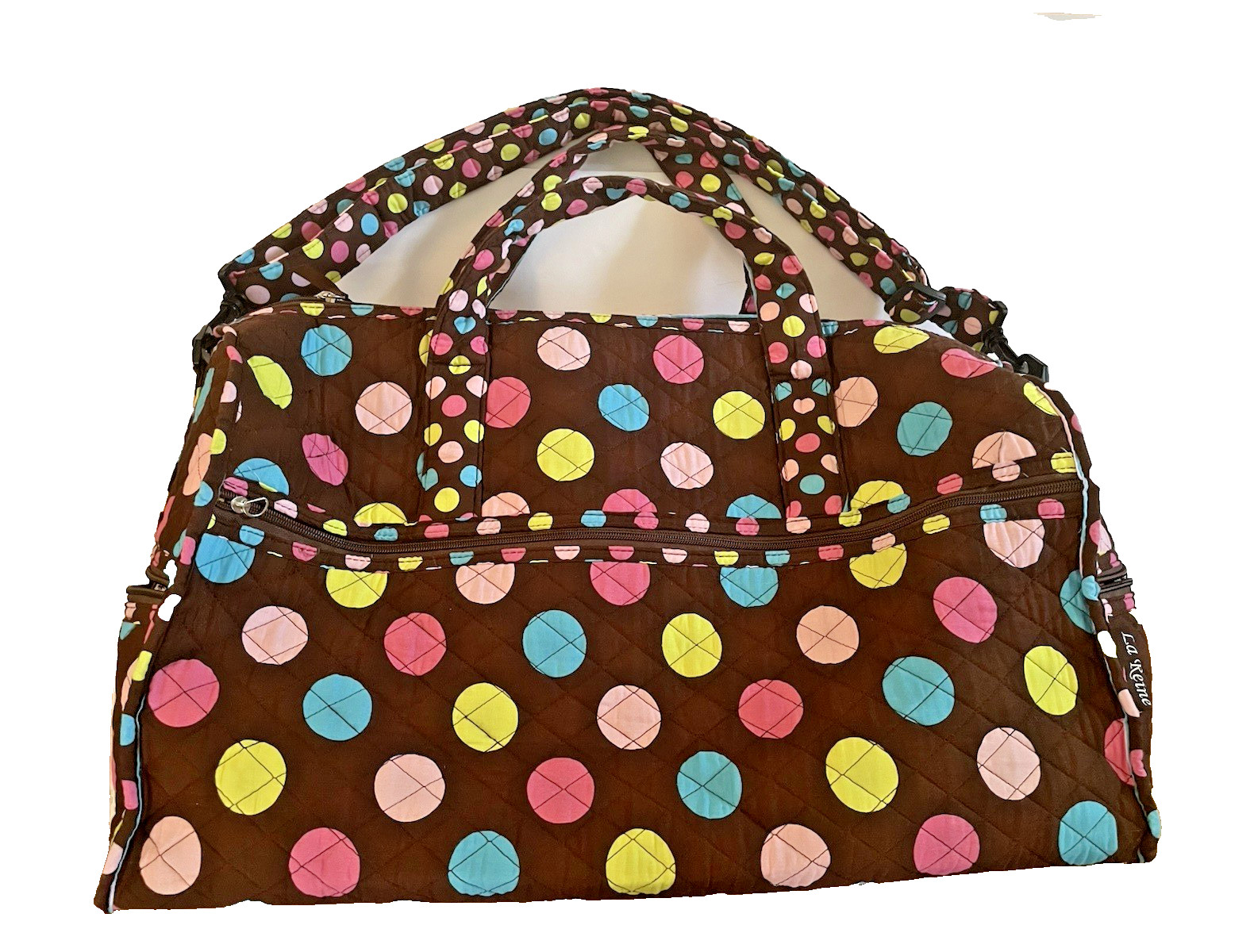 Vintage La Reine Large Brown Polka Dot Tote Bag Attached Change Purse Quilted