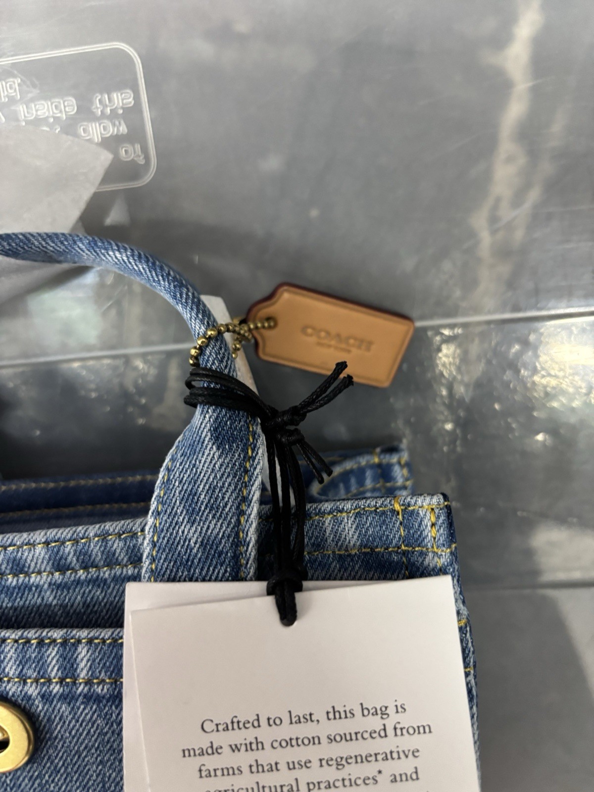 New Coach Mini Denim Cargo Tote Bag 20 Brass / Indigo CZ100
