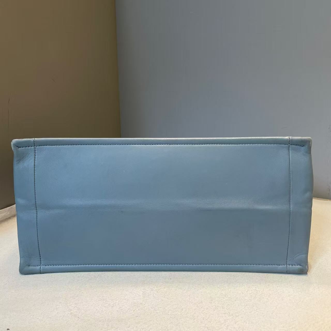 Christian Dior Medium Book Tote Handbag Pale Blue Smooth Calf Leather Auth