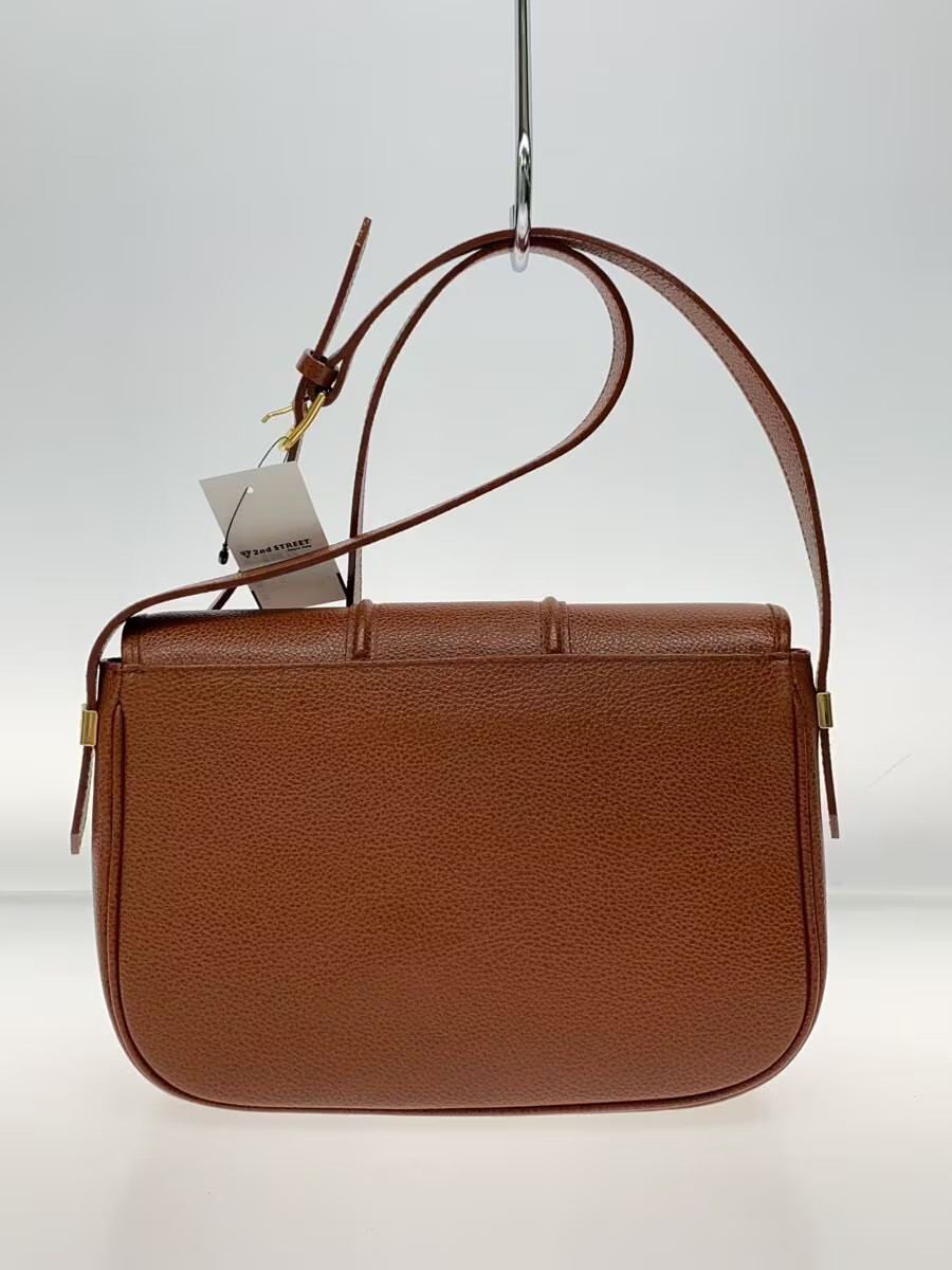 YVES SAINT LAURENT Flap Snap Button Logo Embossed Shoulder Bag Leather BRW