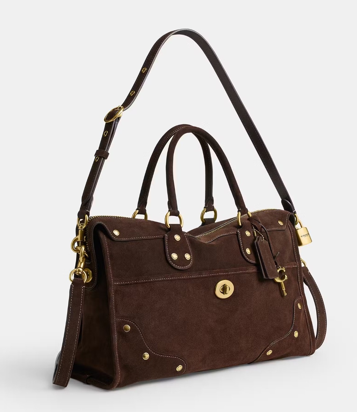 COACH Rider Satchel 38 Dark Chocolate Leather Shoulder Crossbody Bag CFN68 B4Z5D
