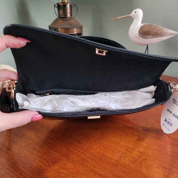 NWT Scoop Half Moon Satchel Black Crinkle Faux Leather Bag