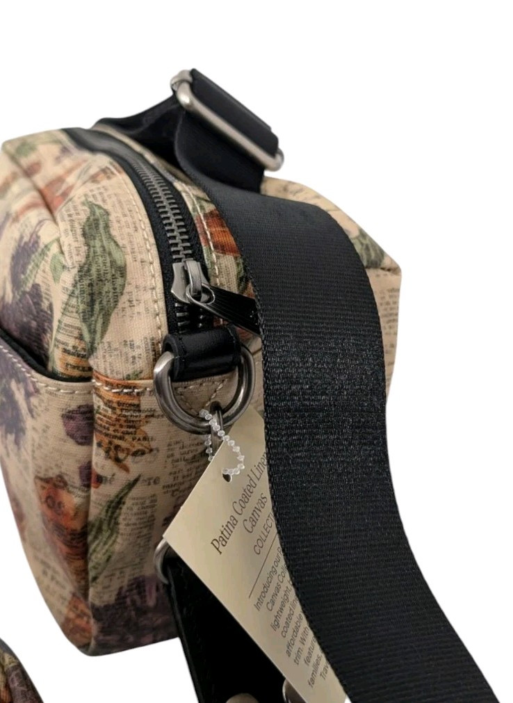Patricia Nash Piper Coated Canvas Crossbody W/ Pouch-Parisian Newspaper-NWT-$199