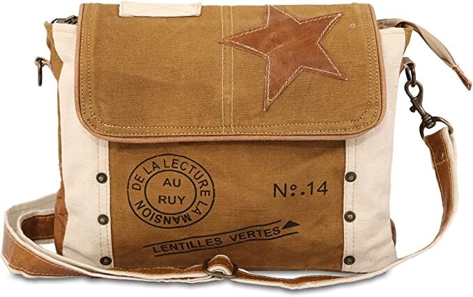 Crossbody bag for women and men leather upcycled canvas shoulder bag tote