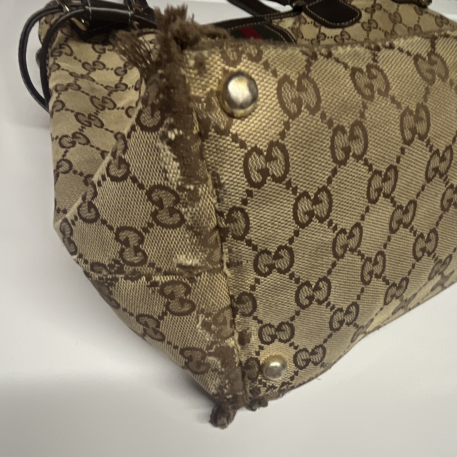 Authentic Vintage Gucci GG Canvas Web Stripe Tassel Satchel Top Handle
