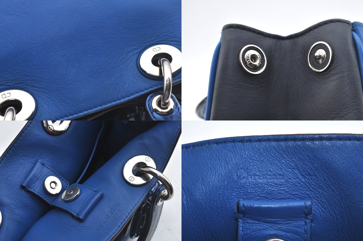 Authentic Christian Dior Diorissimo 2Way Shoulder Hand Bag Leather Blue CD AB176