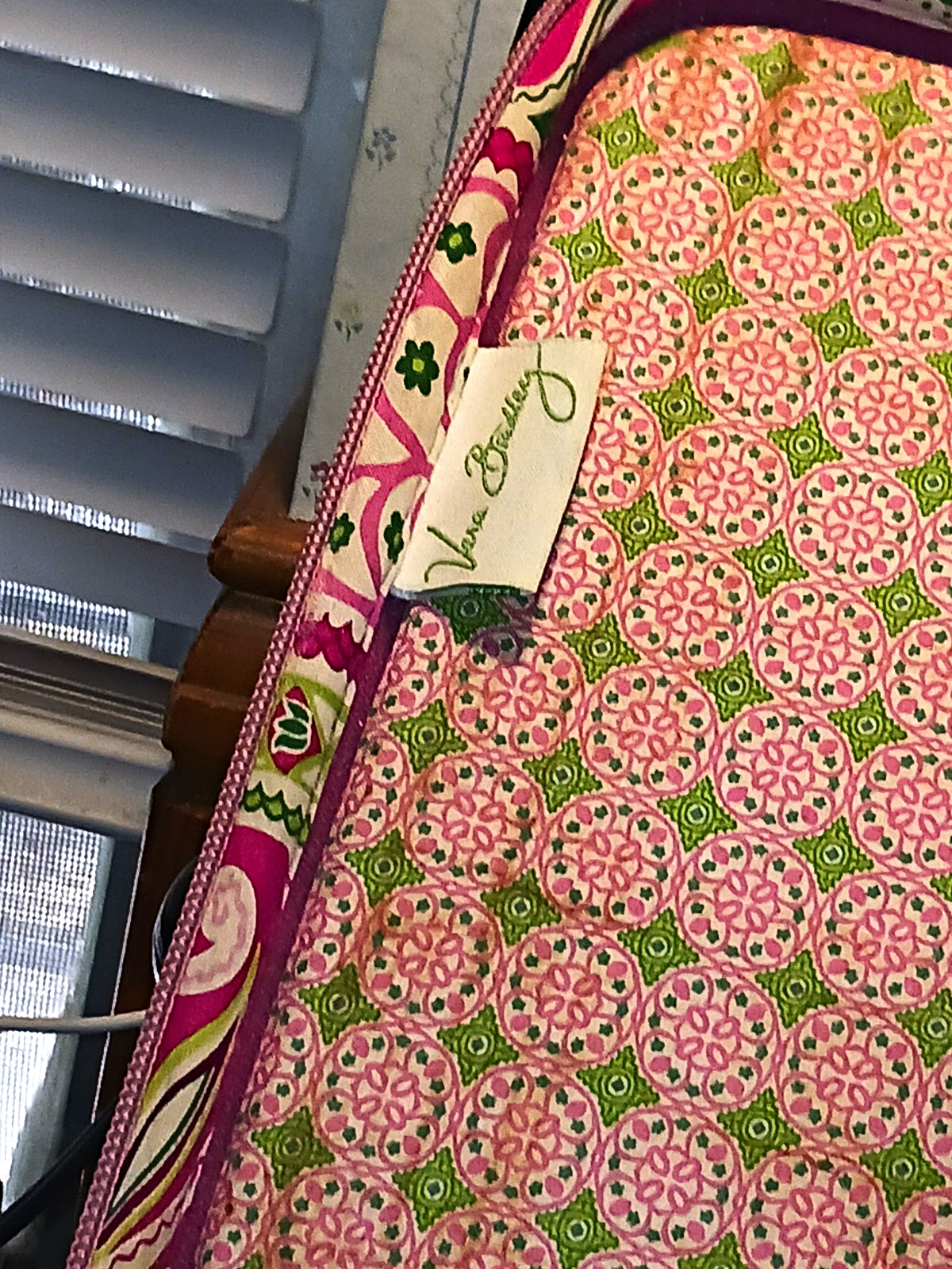 Vera Bradley Pink/Green/Purple Quilted Paisley Travel Bag Zip Lined Strap