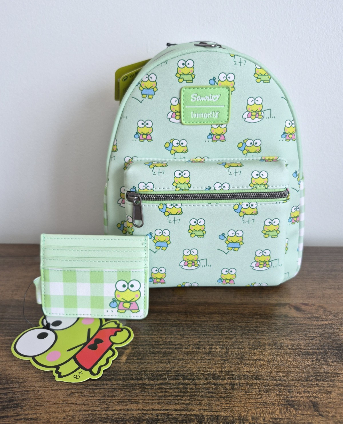 Loungefly Sanrio Keroppi Gingham Mini Backpack & Cardholder Set