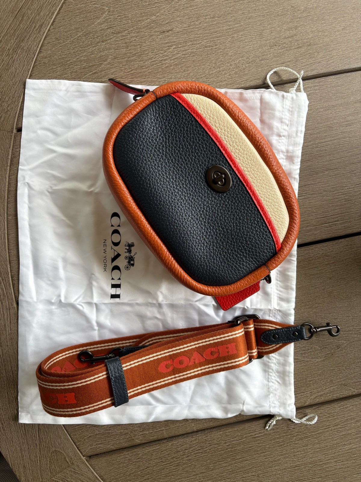 Coach Color block Multi crossbody Camera Bag navy orange
