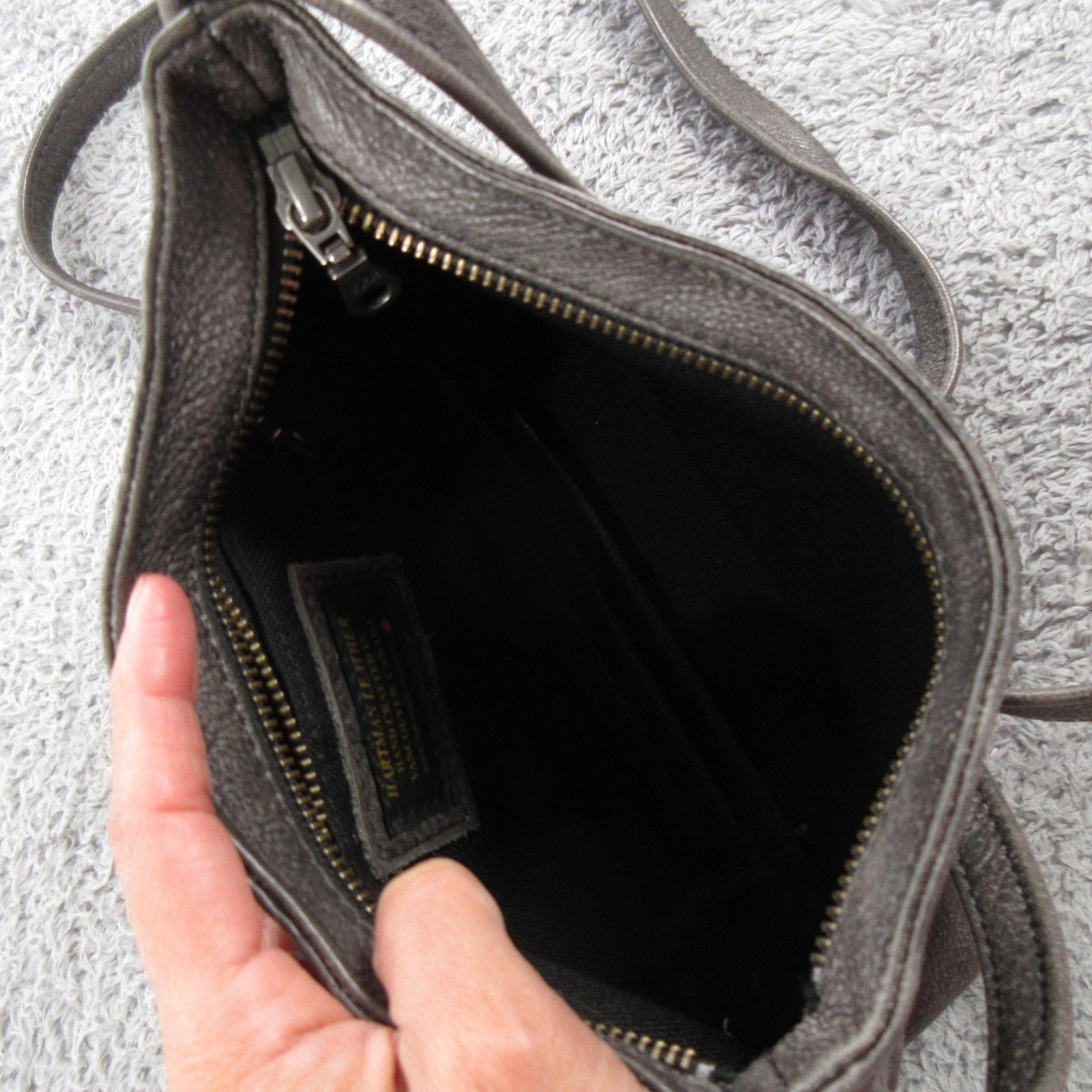 Vtg Hartman Leather Crossbody Bag Womens Small Gray Handcrafted Vancouver Canada