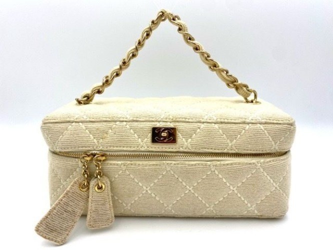 Chanel Beige Wool Wild Stitch Vanity Vintage Y2K Era Bag
