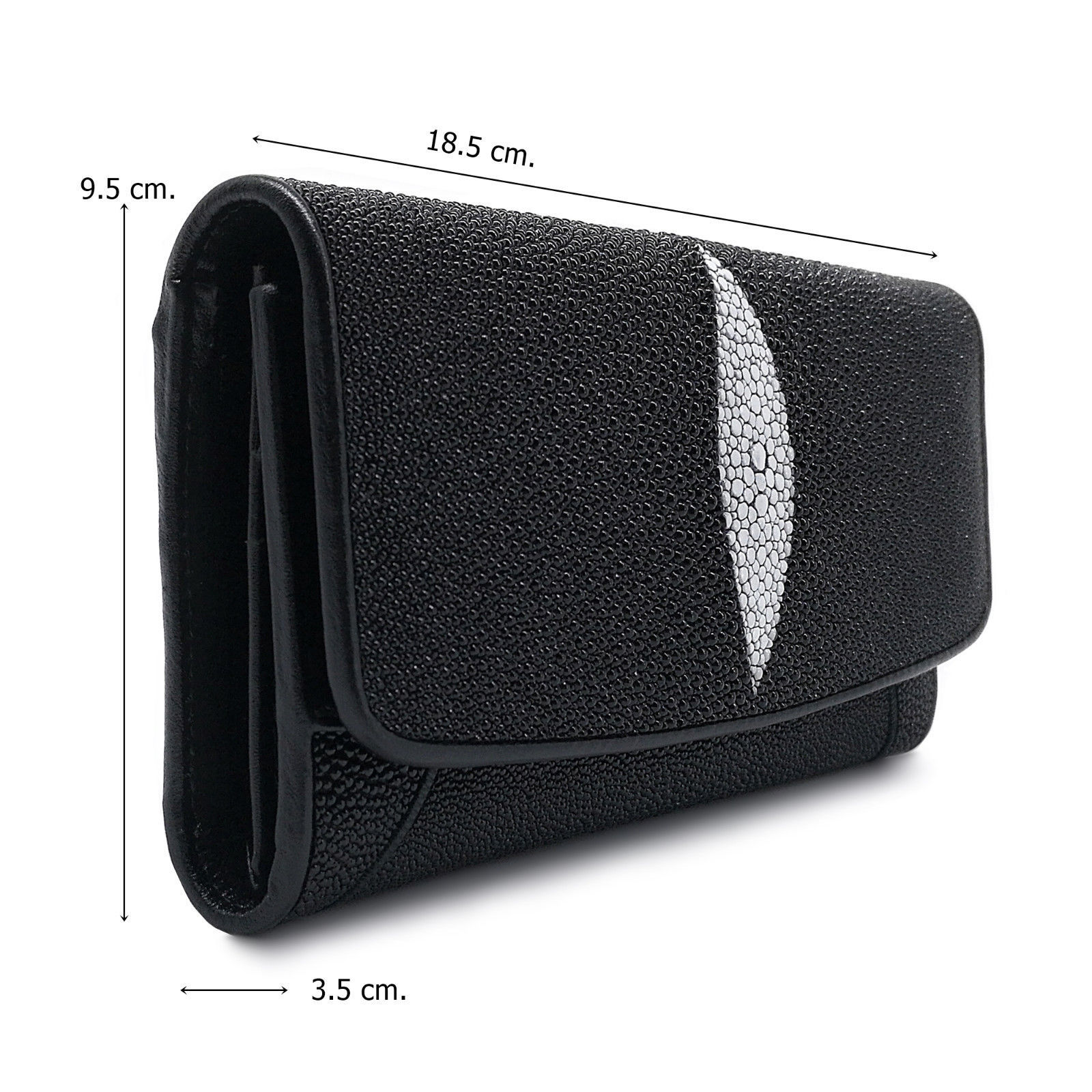 Super black Stingray Leather Lady Wallet Wide 9.5 cm. Long 18.5 cm.Thick 3.5 cm.