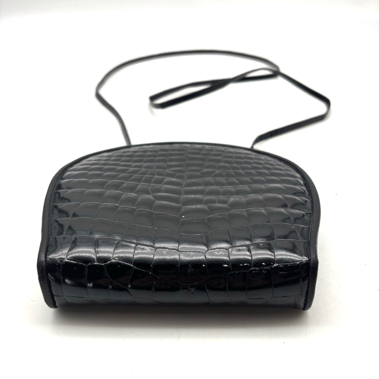 Vintage 90s Ann Taylor Black Patent Croc Emboss Leather Crossbody Clutch Canada