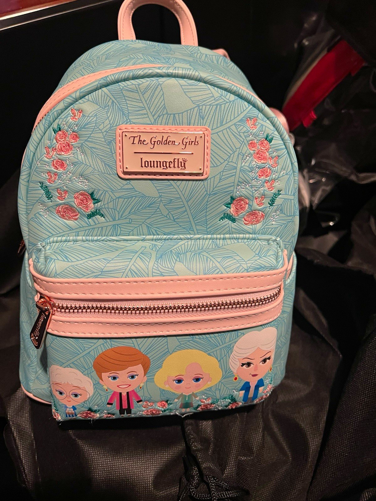 Loungefly The Golden Girls Mini Backpack Blue/Pink Floral Zip Adjustable Strap