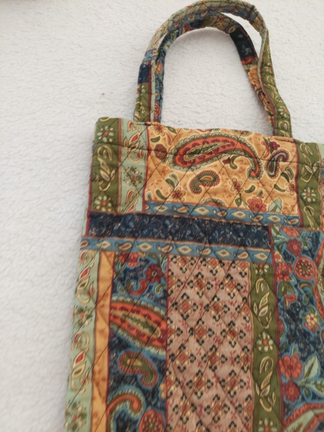 Quilted Purse Handmade Paisley Blue, Green, Beige, Gold With Handle One