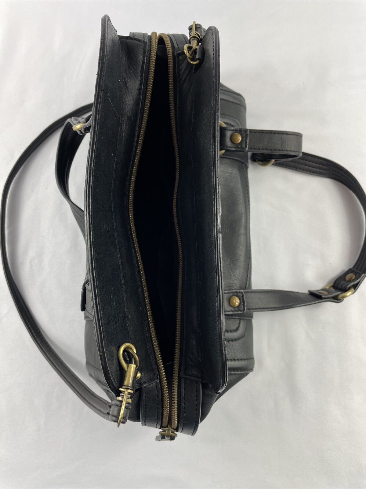 Rolf’s Small Black Handbag Genuine Leather Double Handle Purse