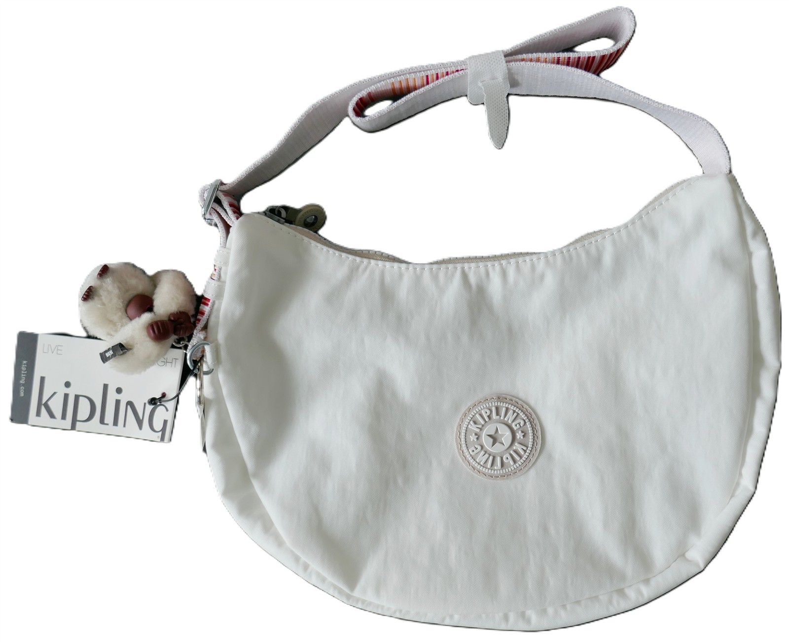 NWT Kipling Janila Alabaster Shoulder Bag Multi Stripe Strap+Monkey MAYA KIA5J6