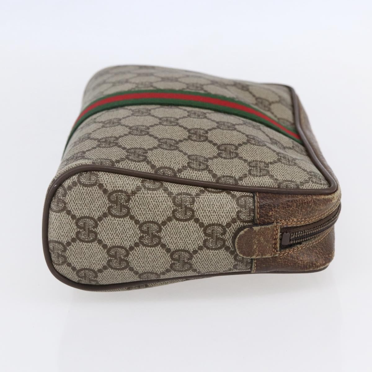 GUCCI GG Supreme Web Sherry Line Clutch Bag PVC Beige Gold 63 01 012 Auth BA7964