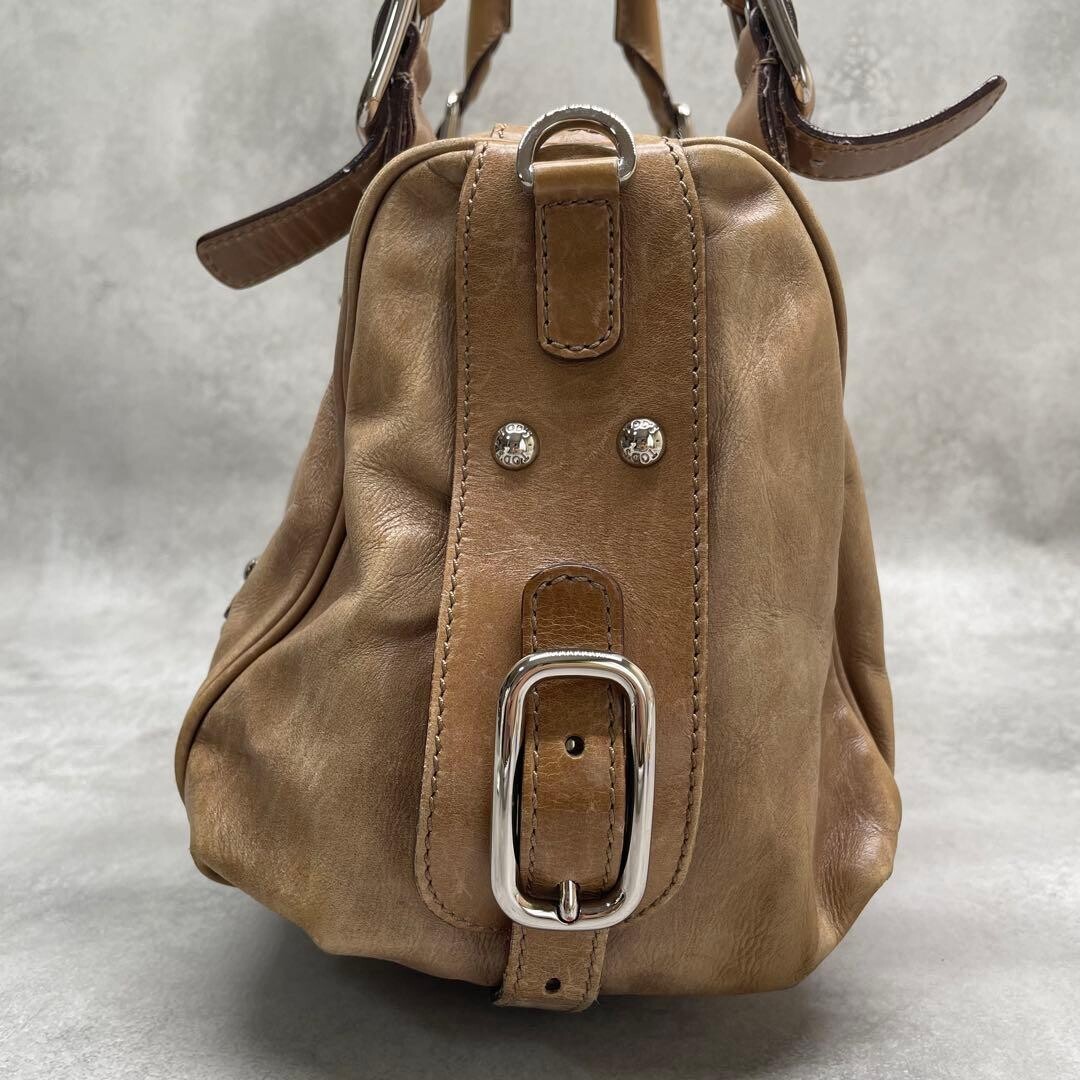 Tods Beige Leather Tote Bag Silver Logo Buckle Shoulder Boston Dust Bag