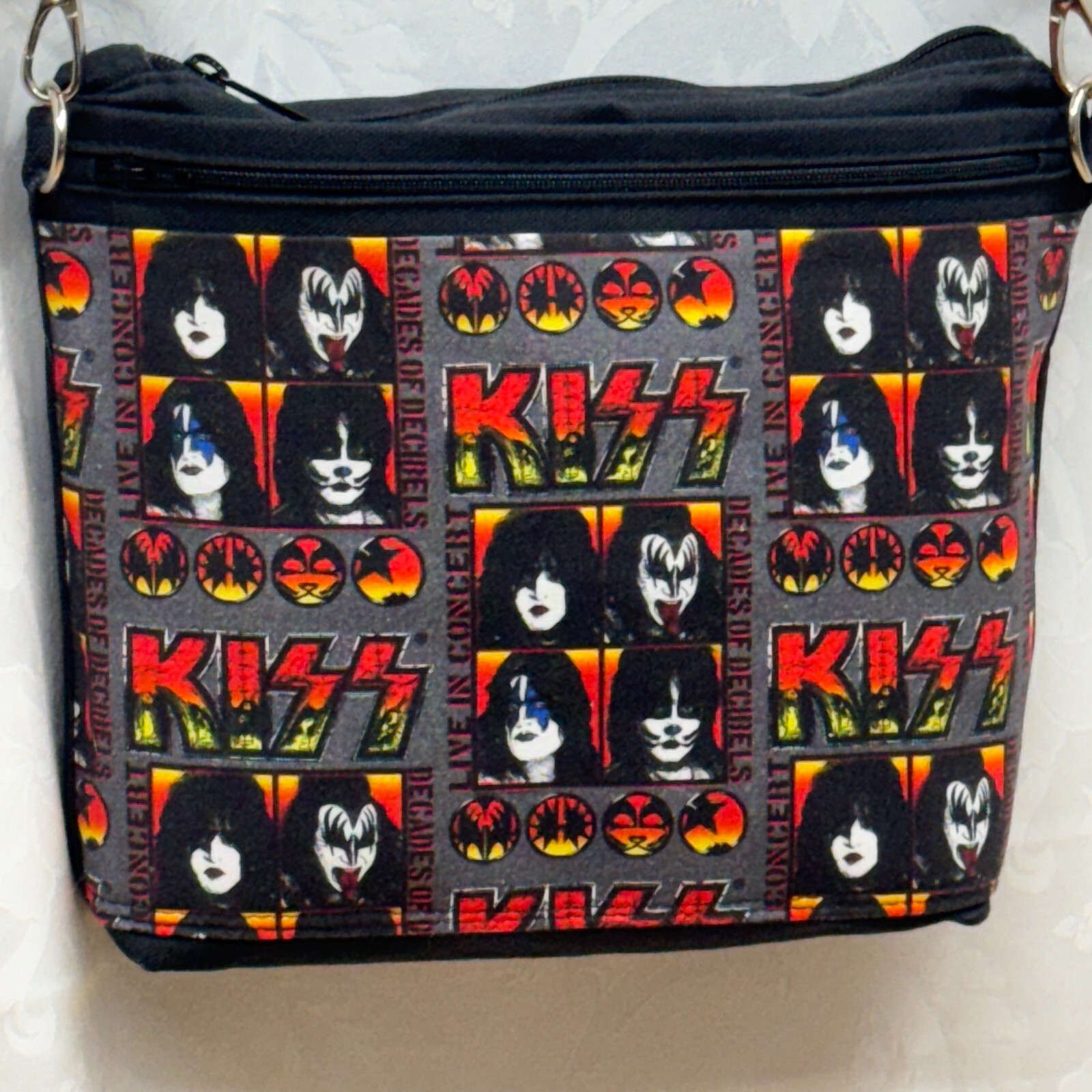 KISS Crossbody Purse Bag Handmade Fabric Canavs Bag Adjustable Strap Black