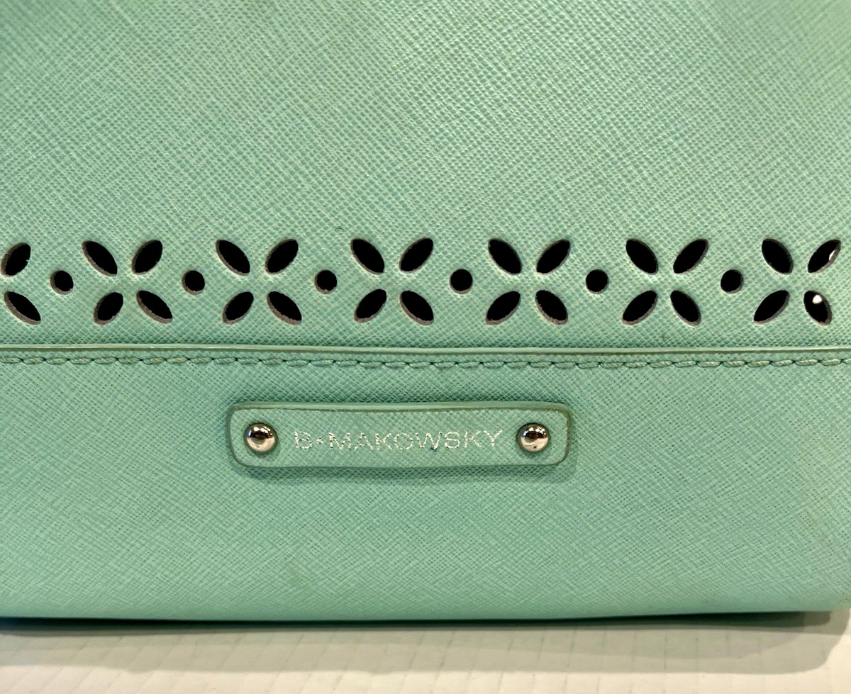B. Makowsky Mint Green Purse Perforated Saffiano Mini Tessa Leather
