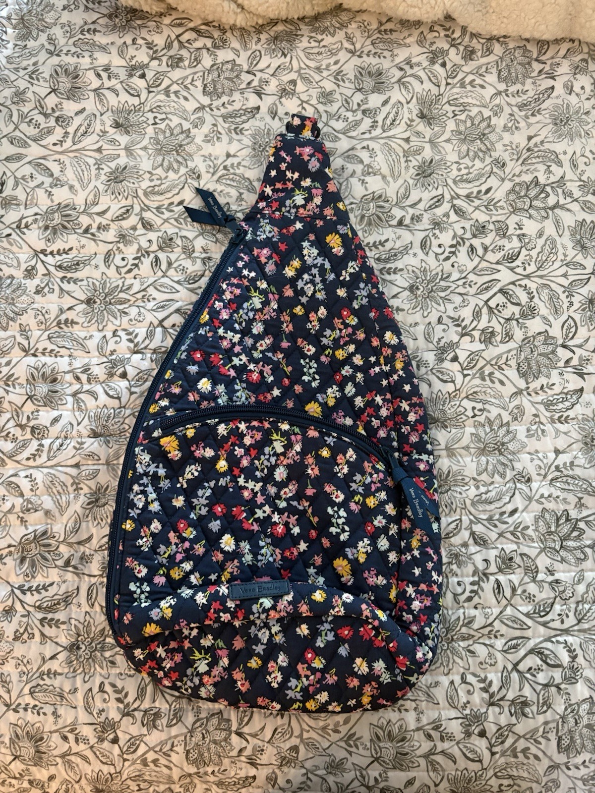 Vera Bradley Navy Multicolor Floral Sling Bag Crossbody Shoulder Strap Zip