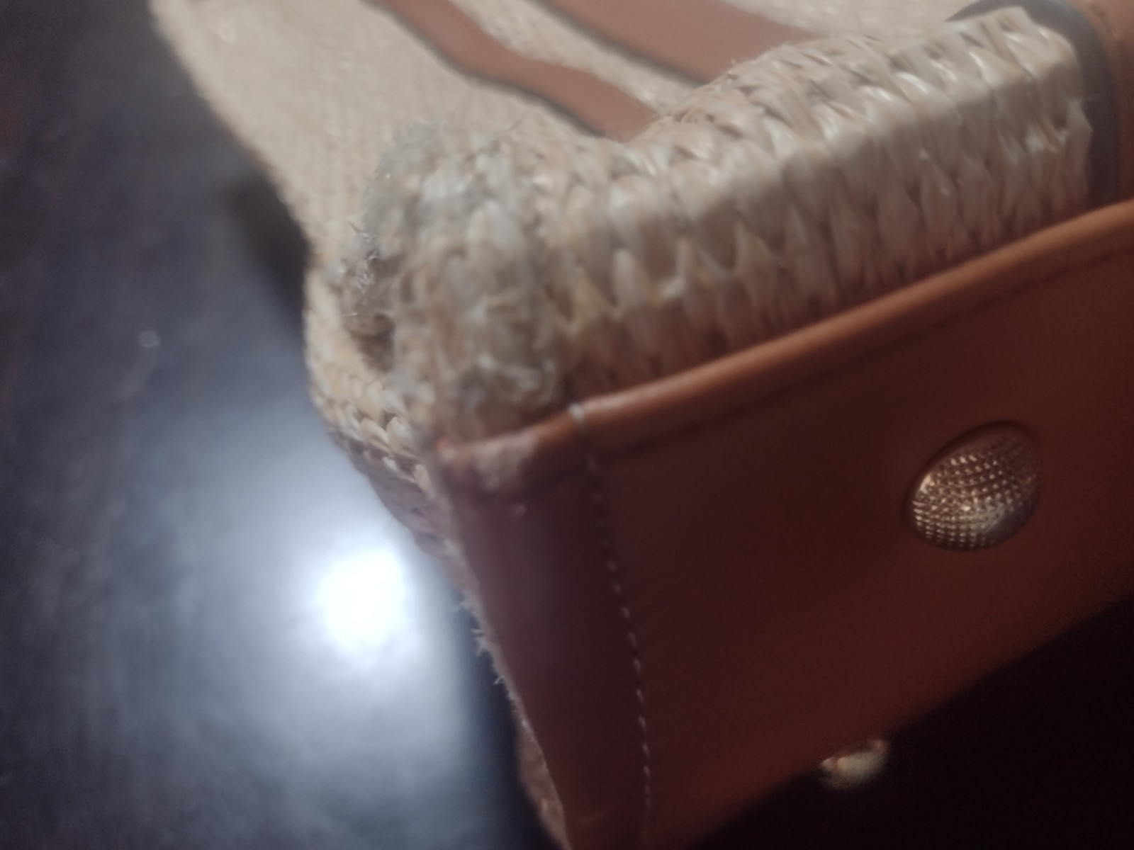 Beige/Brown Tote Bag Zip Top Double Handles Lined Inner Pockets Gold Hardware