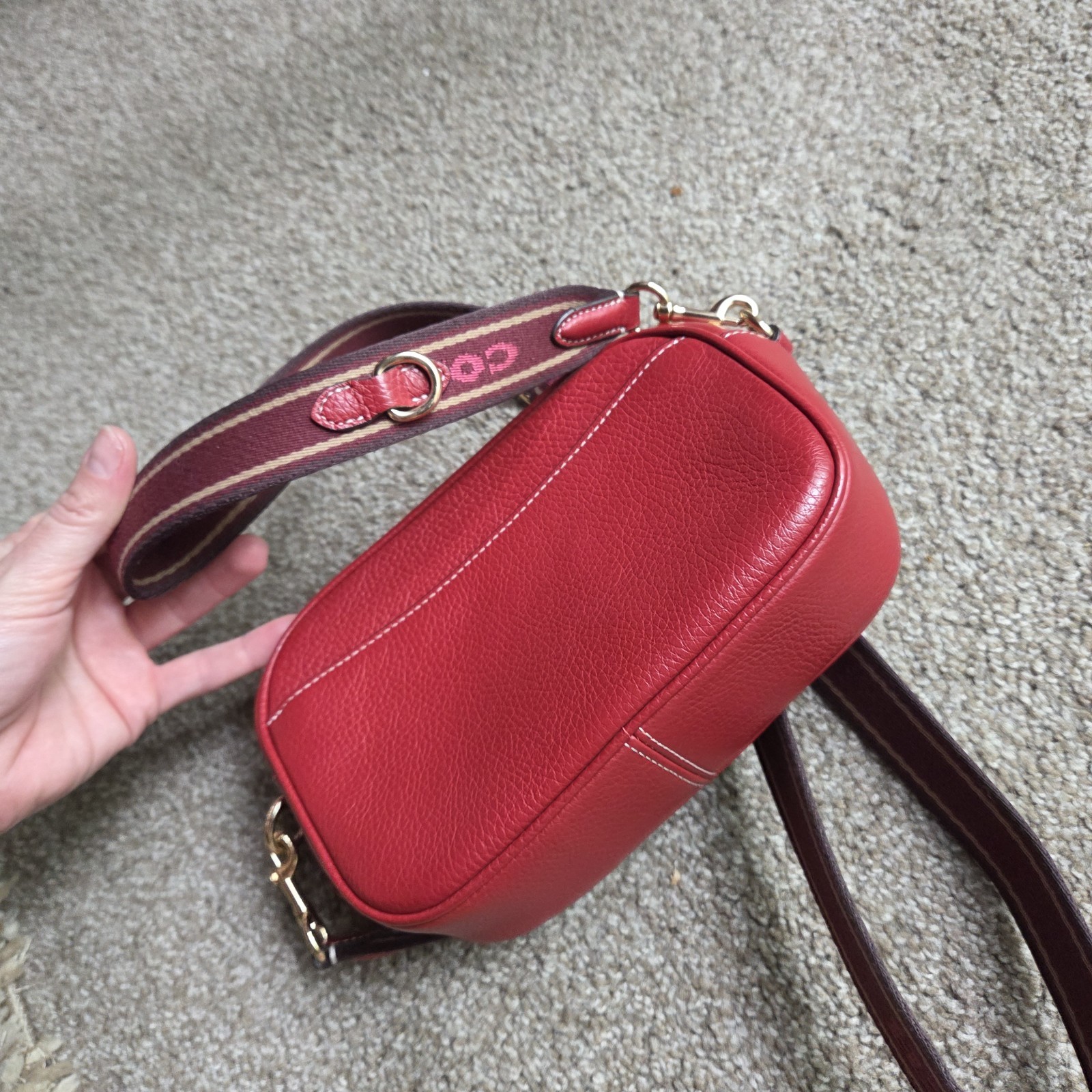 Coach Red Leather Jamie Mini Camera Bag + Matching Card Case