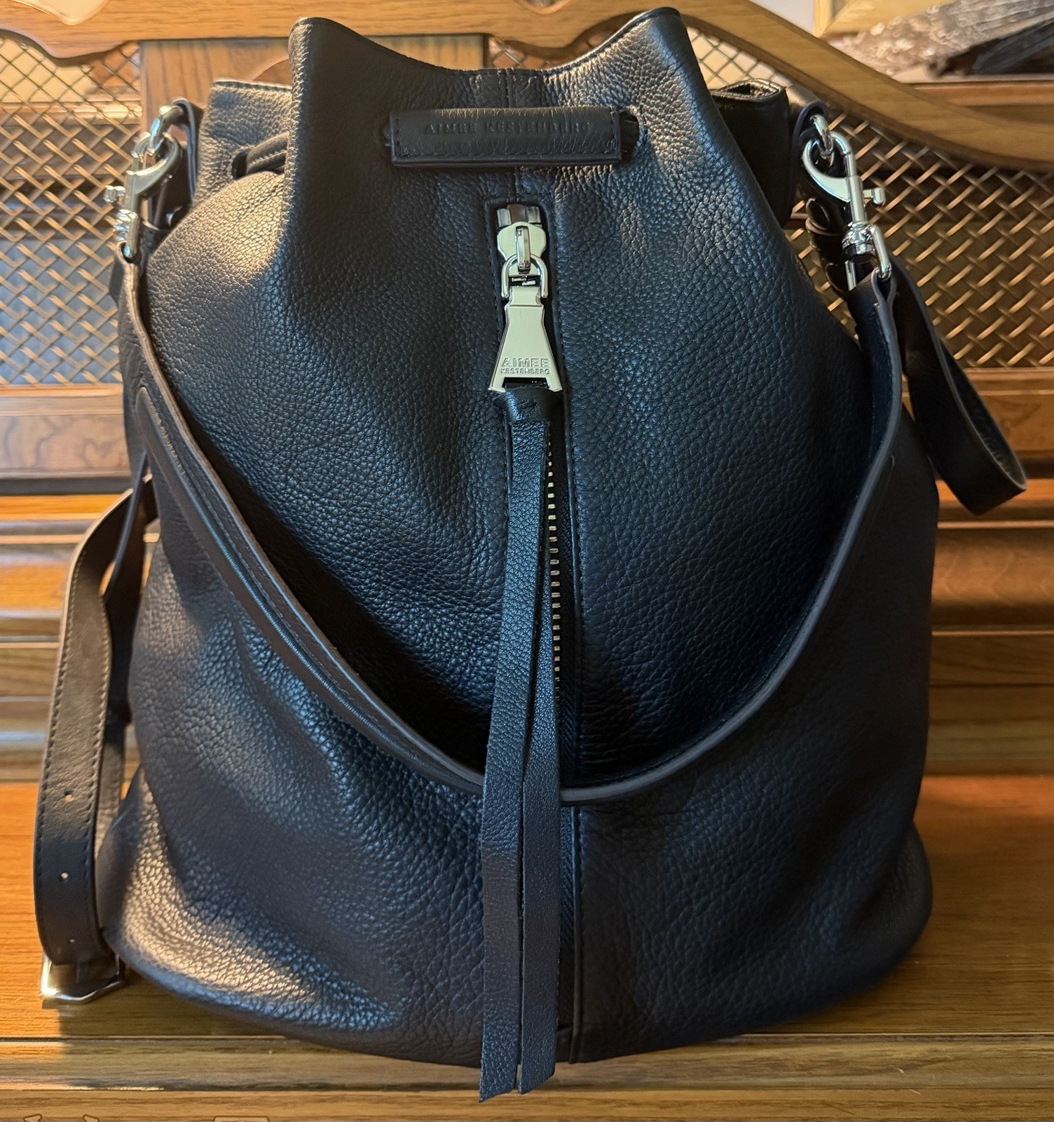Aimee Kestenberg Cabo Leather Convertible Shoulder Bag Black $248 Retail NEW
