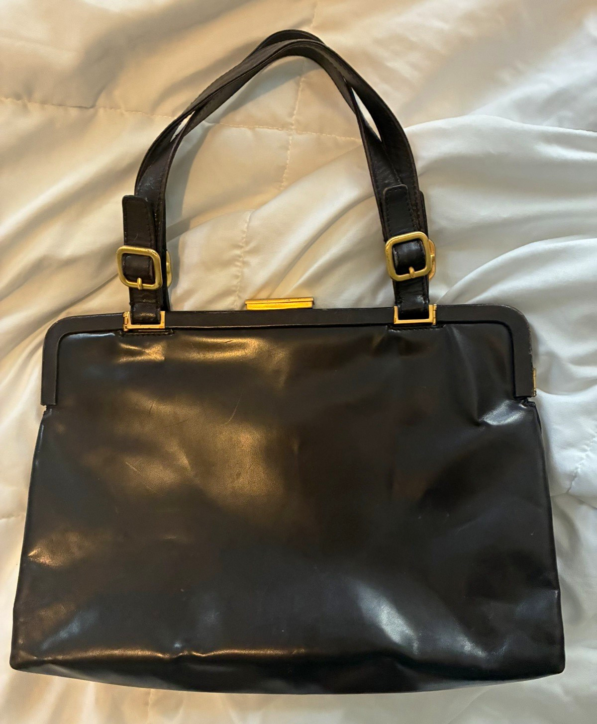 Prada BROWN Satchel Top Handle Bag Zip Closure Gold Hardware Buckle Logo
