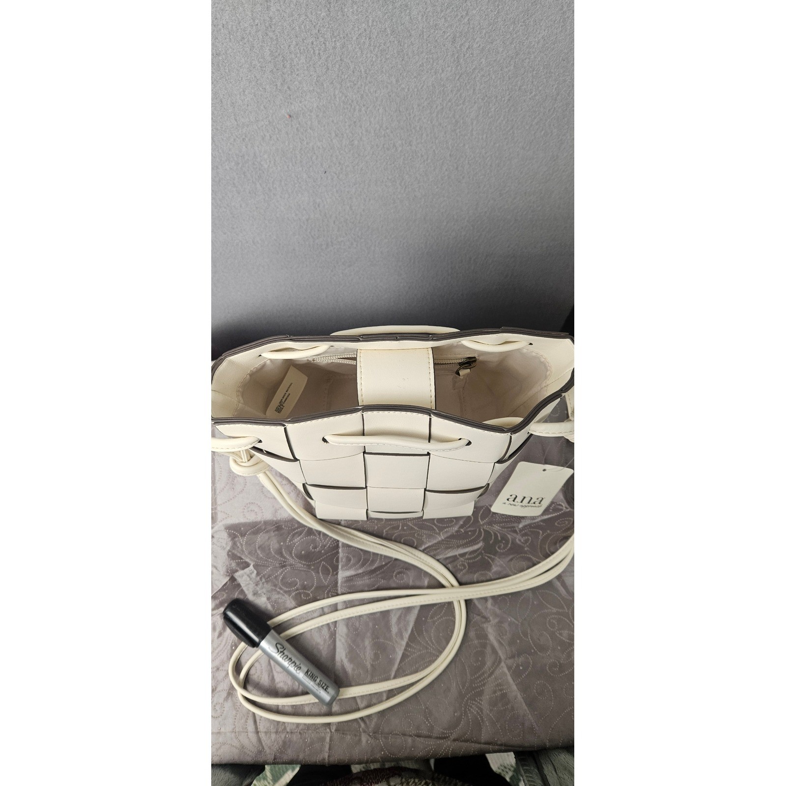 a.n.a Woven Faux Leather Bucket Crossbody Bag Cream Off-White 72848-5