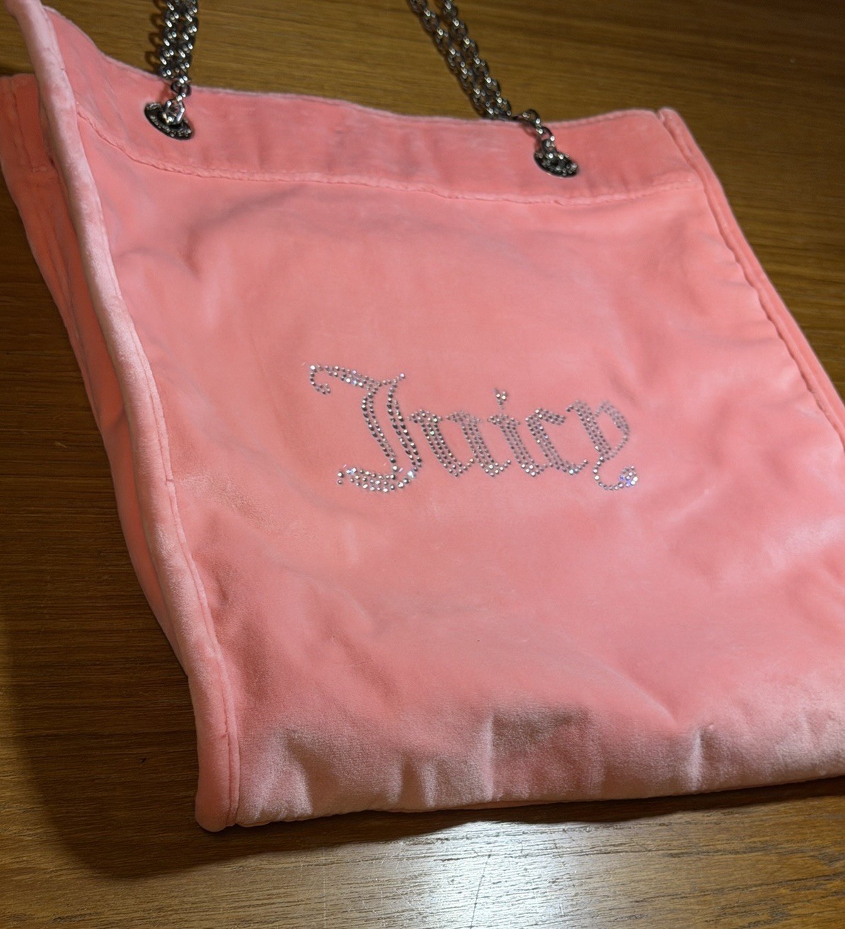 Juicy Couture Kimberly Tall Pink Velour Chain Link Shoulder Tote Bag Y2K