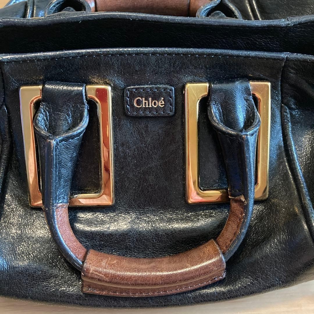 Auth Chloe Ethel 2way Handbag Leather Black Shoulder Bag Women’s Gold Zipper