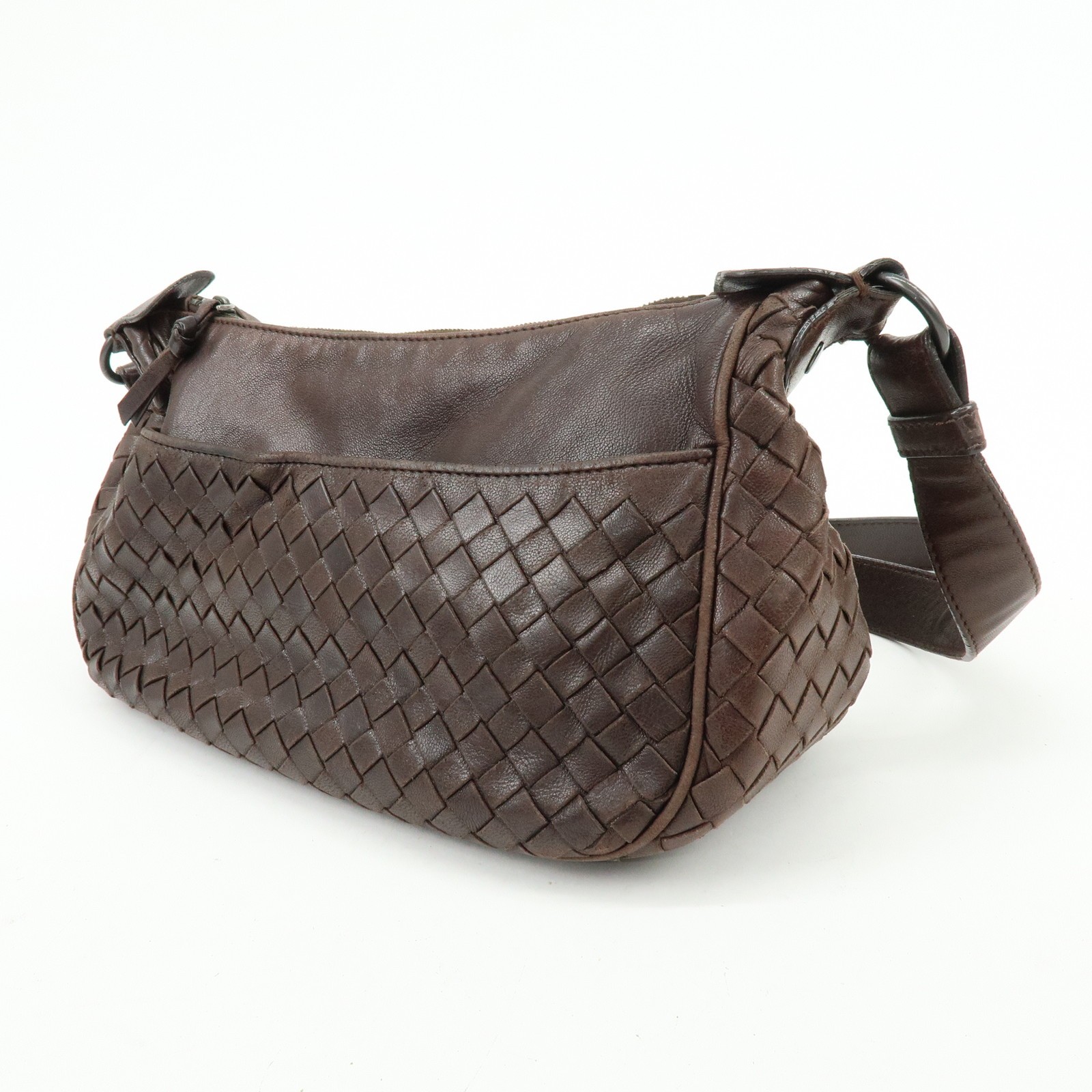 BOTTEGA VENETA Intrecciato Leather Shoulder Crossbody Bag Brown Auth Used F/S