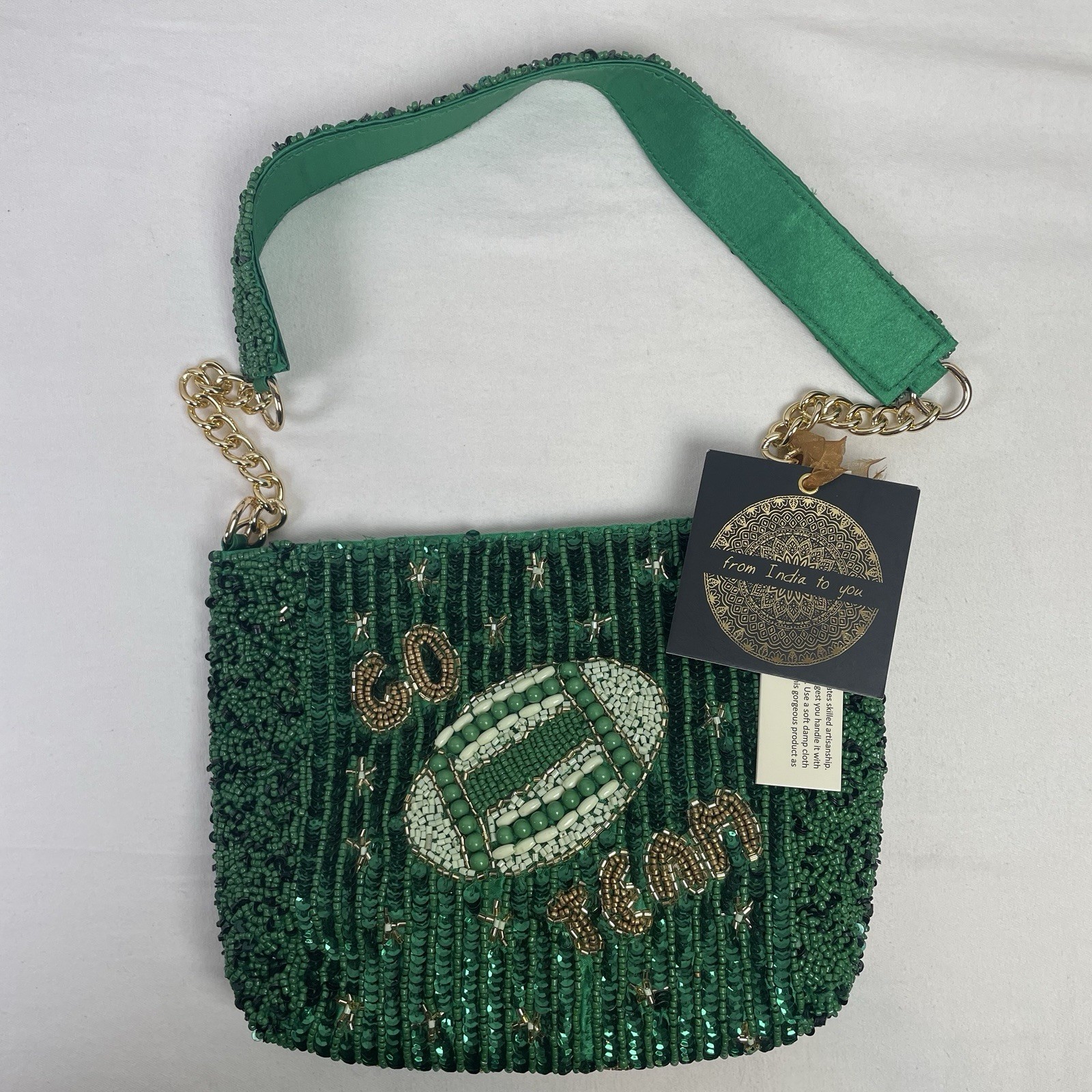 Football Green Beaded Bag Go Team Shoulder Bag From India To You New with tags
