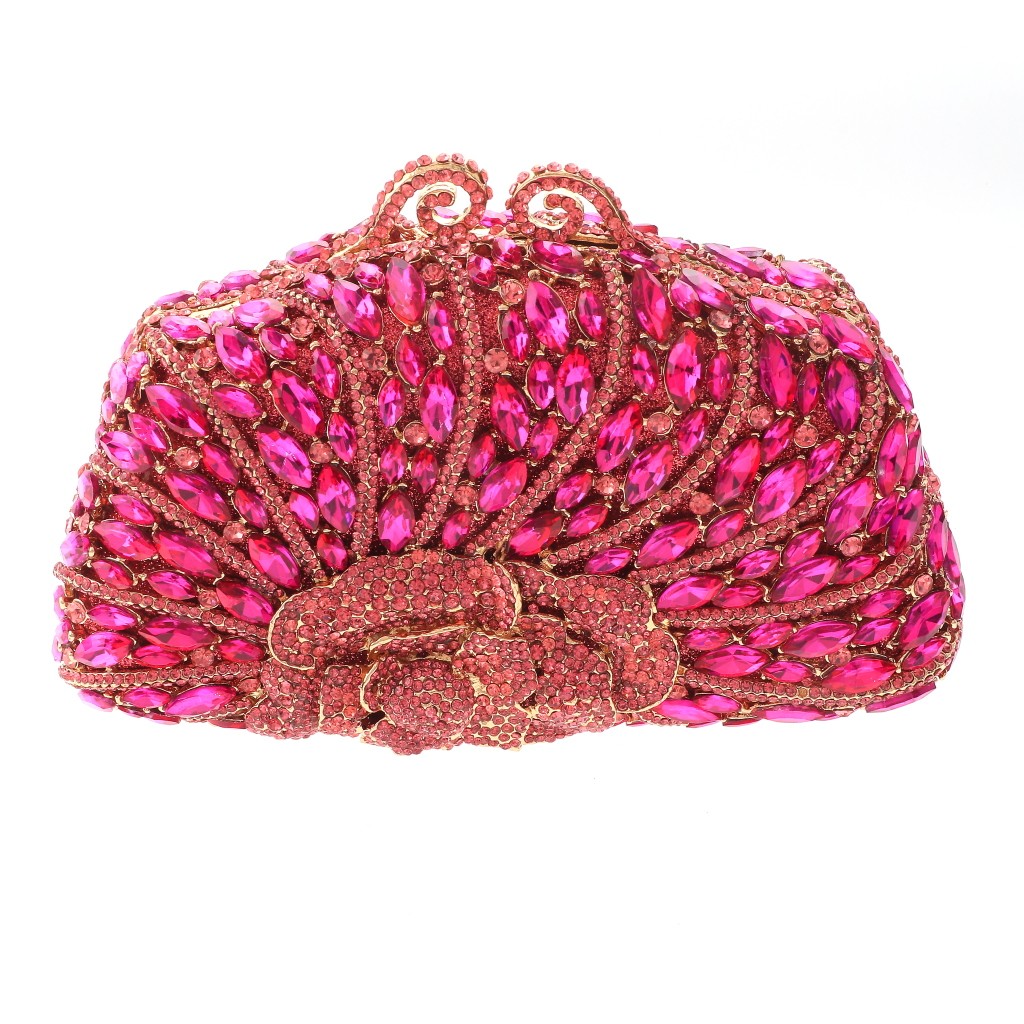 Gold Tone Alloy Metal Rhinestone Crystal Clutch Evening Bag HB6108-FUS