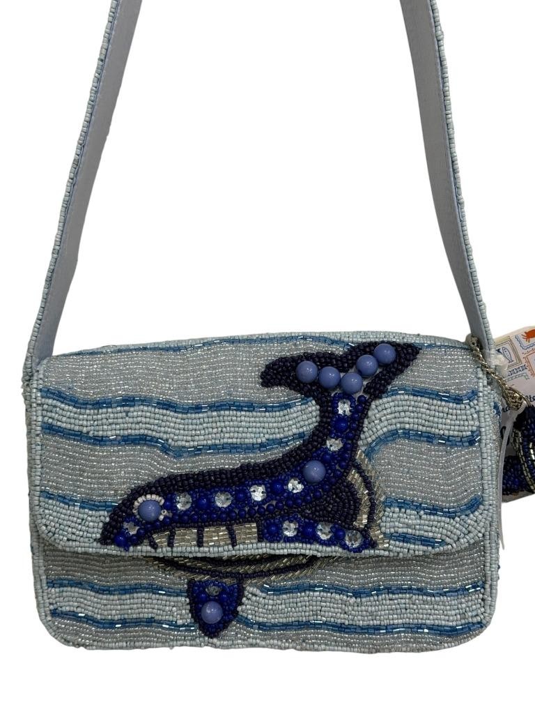 Beaded Bag Whale w Rhinestones & Crab Keychain Charm Handcrafted in India NWT