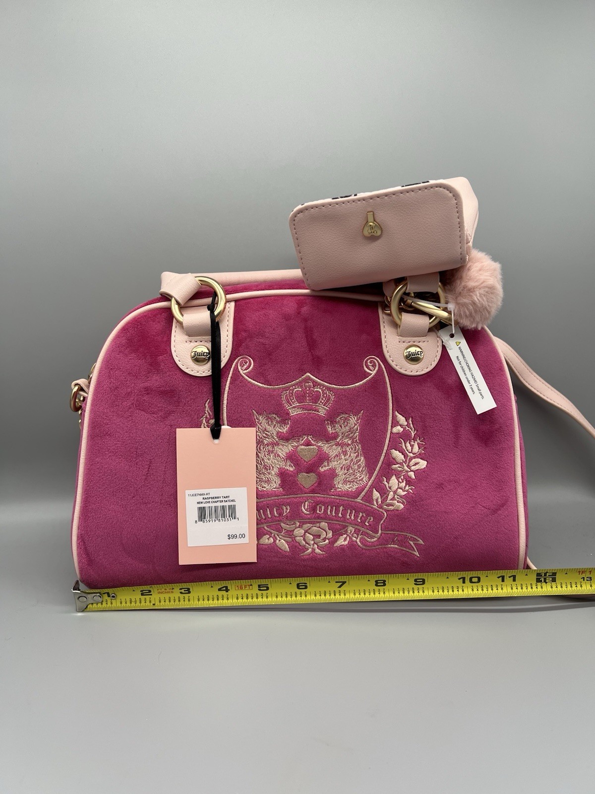 Juicy Couture New Love Chapter Pink Satchel w/ Crossbody Strap, Pouch & Charm