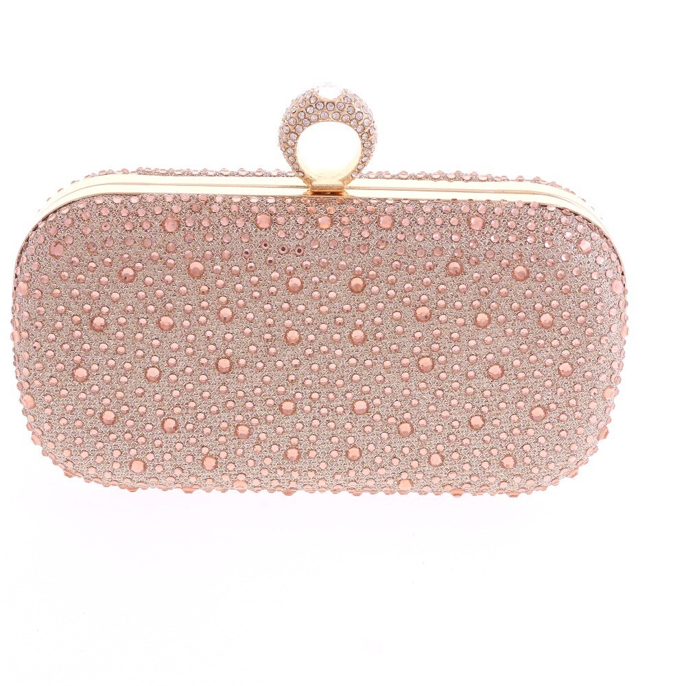 Gold Tone Metal Glitter Fabric Champagne Rhinestone Clutch Evening Bag TLX152…
