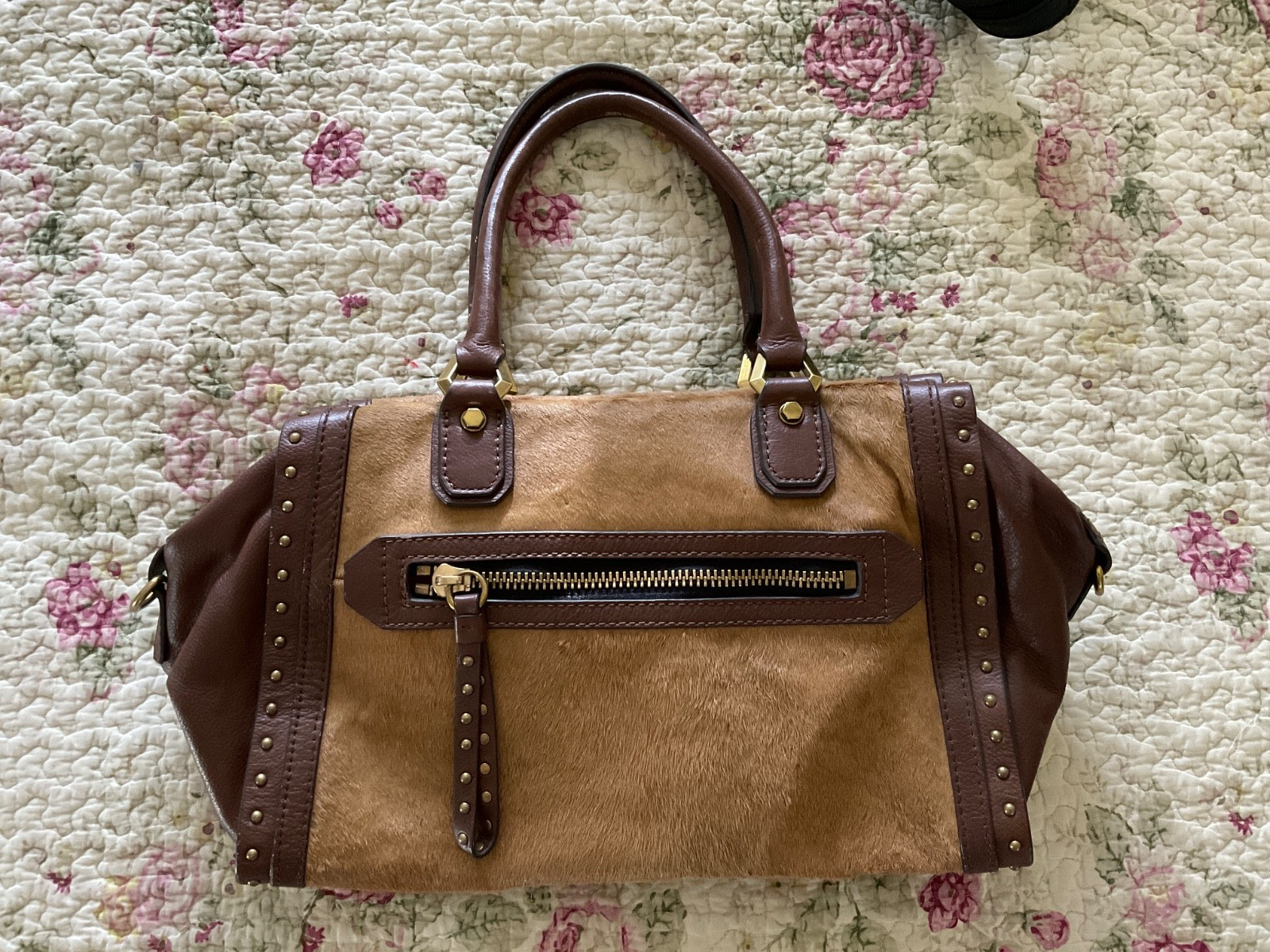Cow Hide Handbag Leather Brass Studded Oryany Western CountryCore Cowgirl Rodeo