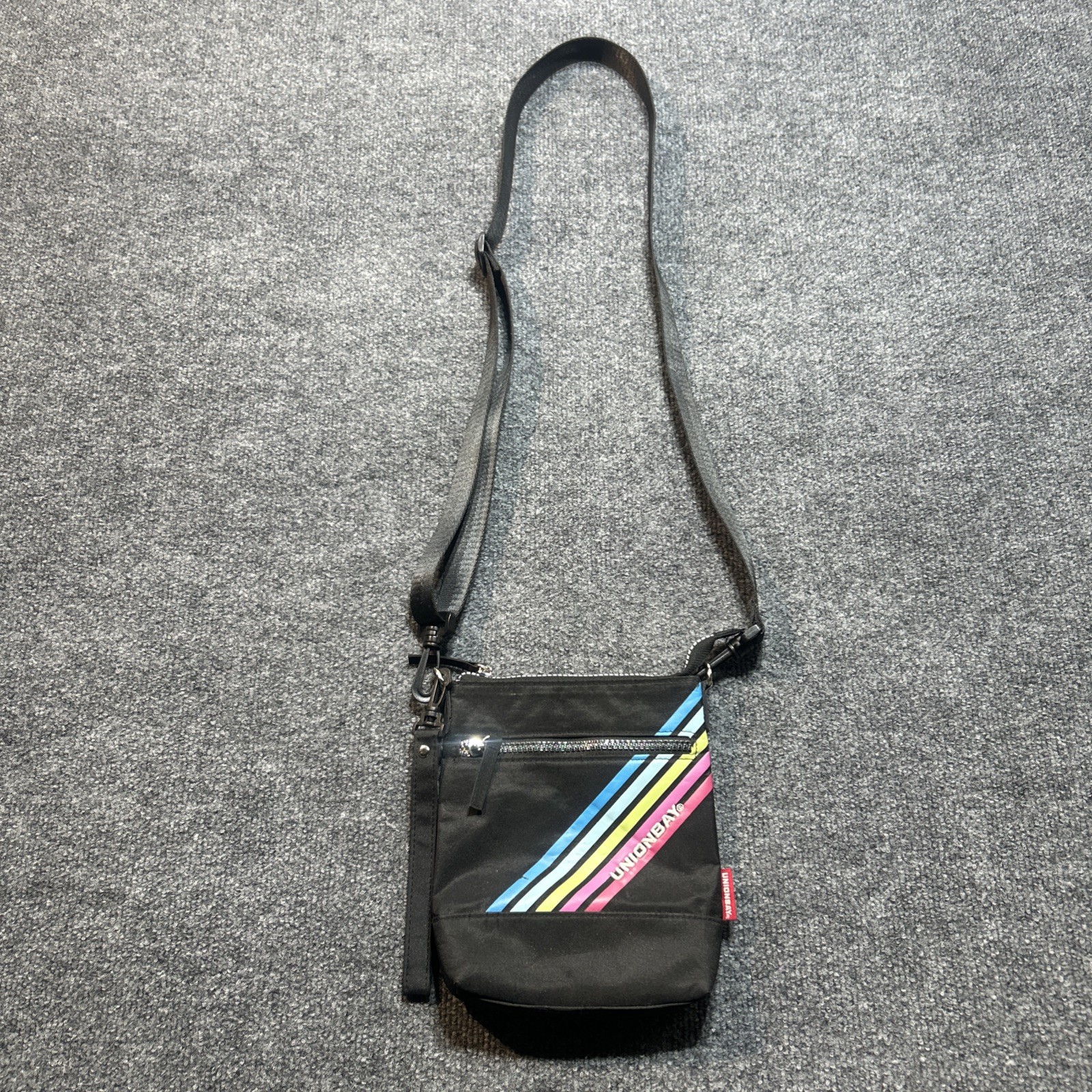 Y2K UnionBay Black Logo Retro Rainbow Striped Streetwear Skater Pride Crossbody
