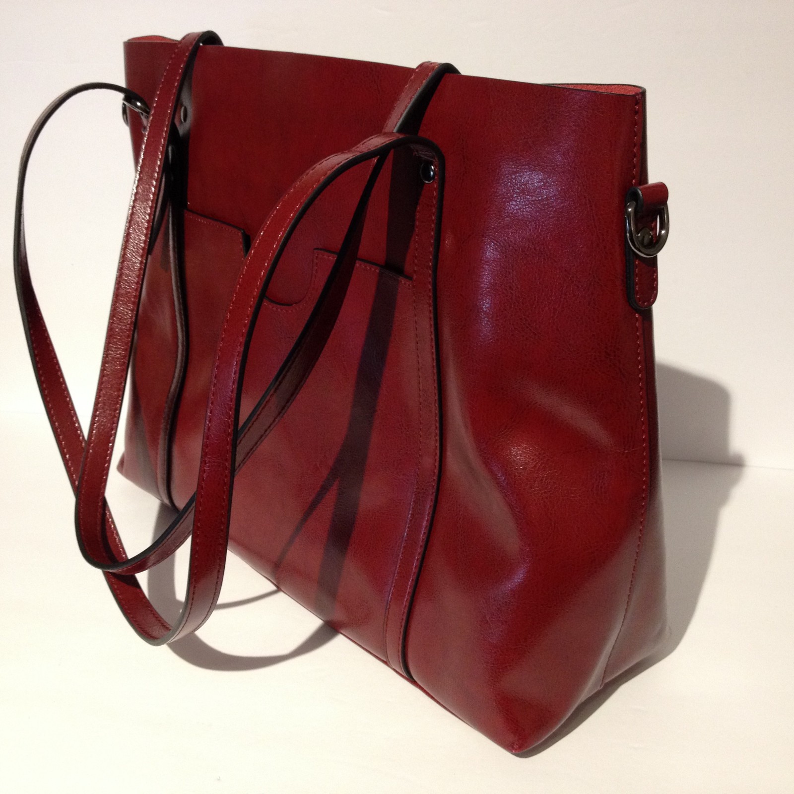 S Zone Dark Red Leather Shoulder Bag Purse Laptop Tote Classic Preppy