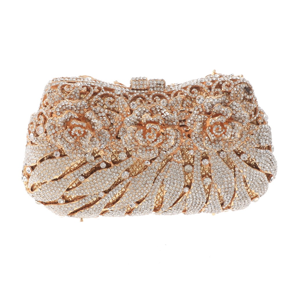 Gold Tone Alloy Metal Fashion Crystal Rhinestone Clutch Bag HB6284-GCL