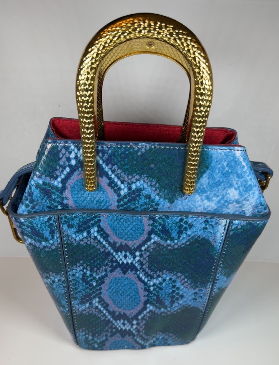 Sharif Blue Snake Print Small Satchel Top Handle with Detachable shoulder Strap
